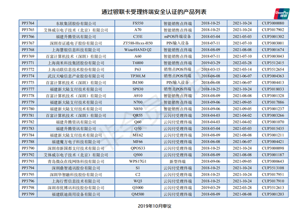  12月最新通過銀聯(lián)認(rèn)證的POS終端設(shè)備