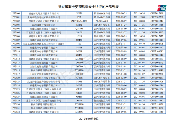  12月最新通過銀聯(lián)認(rèn)證的POS終端設(shè)備