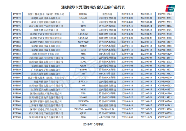  12月最新通過銀聯(lián)認(rèn)證的POS終端設(shè)備