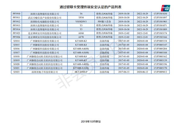  12月最新通過銀聯(lián)認(rèn)證的POS終端設(shè)備