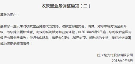 拉卡拉宣布POS機(jī)刷卡手續(xù)費(fèi)將調(diào)至0.68%